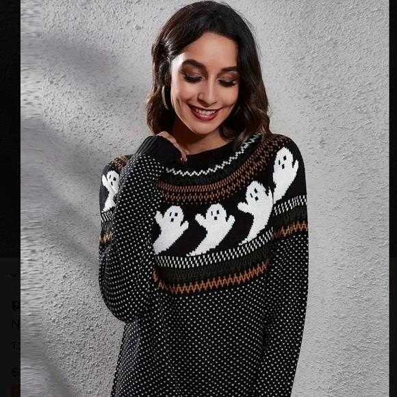 Halloween Sweater Ghostly Fun Retro Crewneck Sweater - Picture 6 of 14